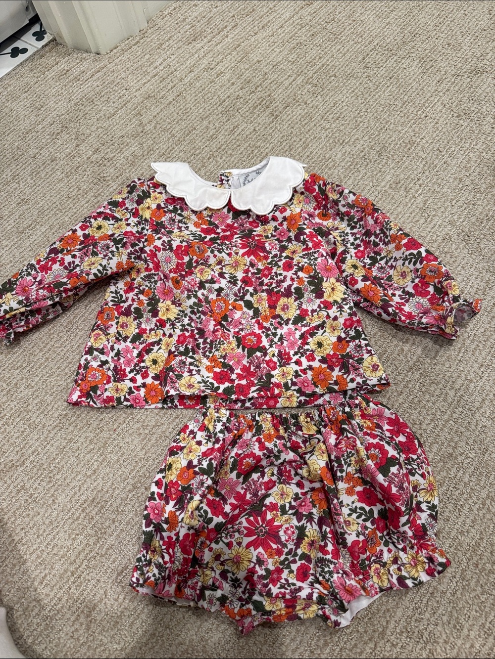 FALL/Thanksgiving Floral Cotton Kids Matching Set with White Scallop Collar